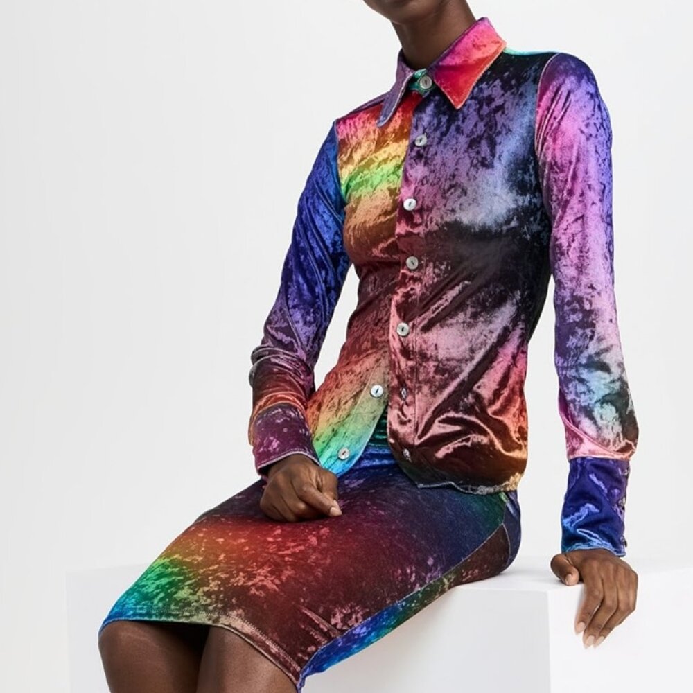 NWT BruceGlen Prism Crushed Velvet Shirt and Skirt Size S